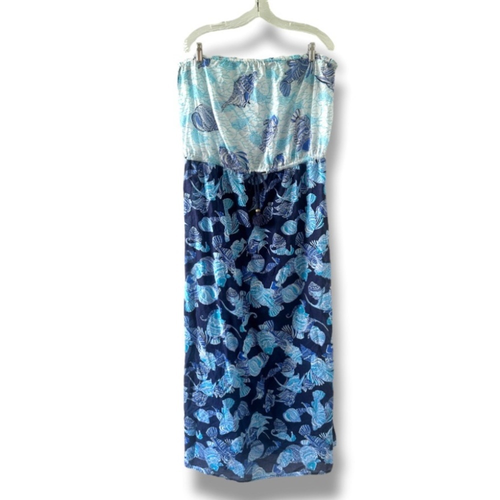 Talbots Strapless Blue Fish Beach Swim Coverup Dress Women’s Size XL Tropical